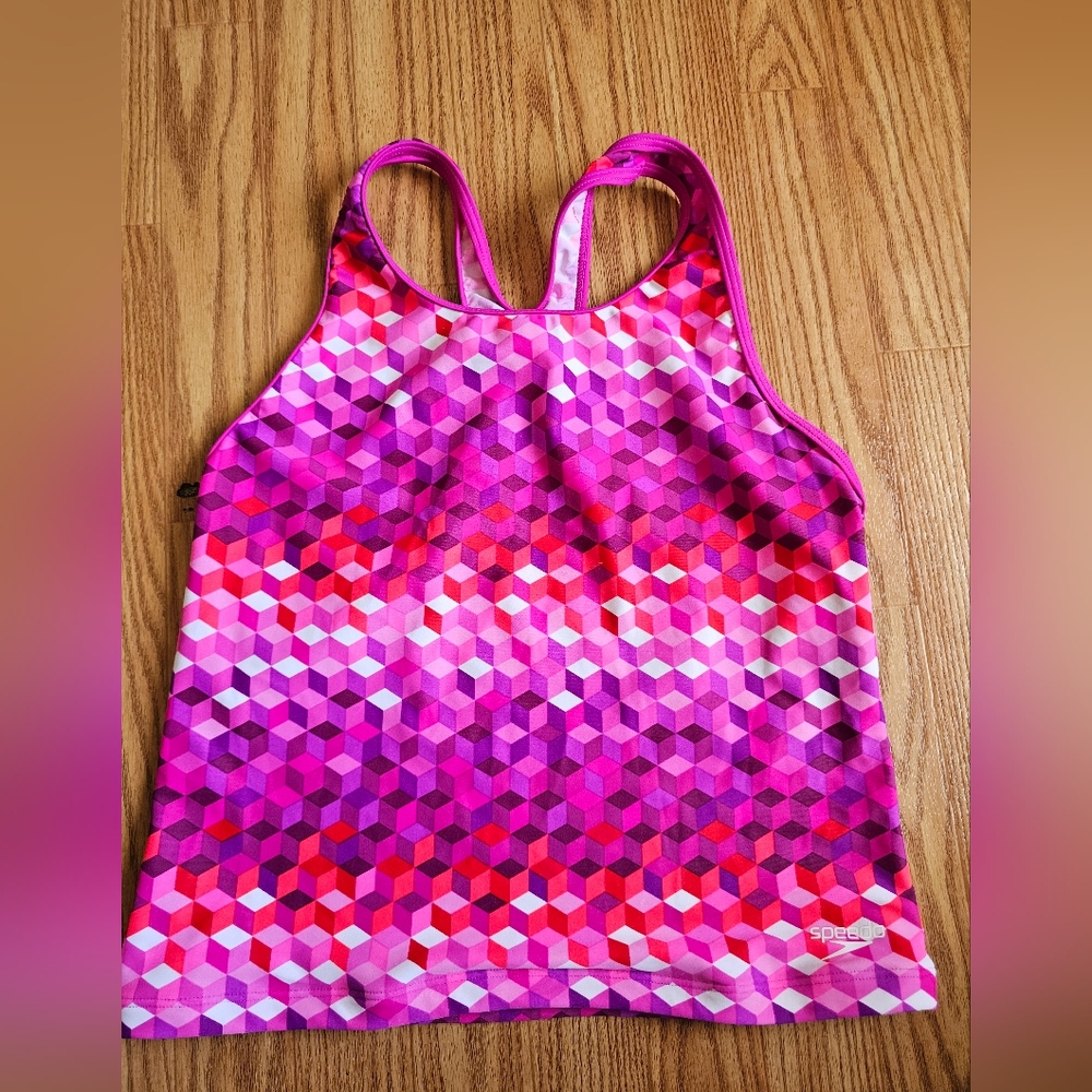 Speedo Girls’ Athletic Swim Tank Top Size 16 Pink‎ Geometric Print